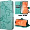 Protective Case - BOOLING - for Samsung Galaxy A32 5G - Green PU Leather - Butterflies - 2 9H Tempered Glasses