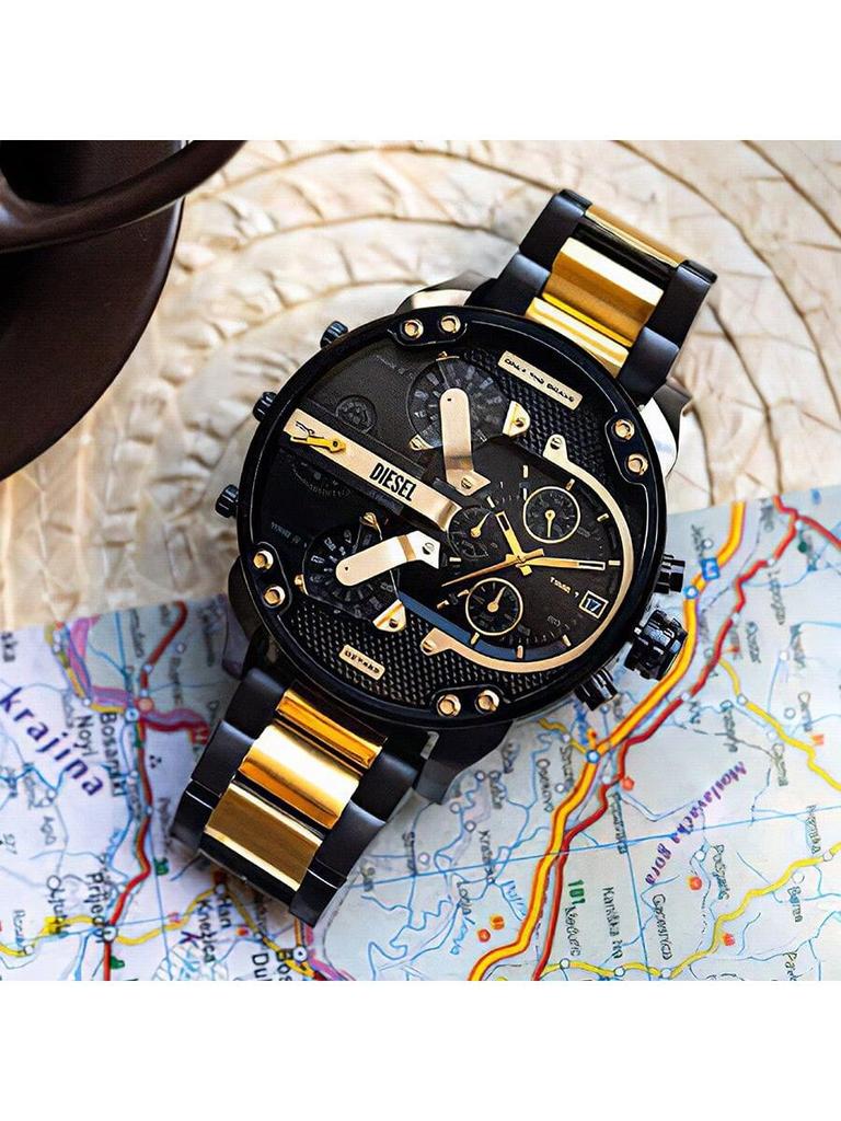 Diesel Мужские часы-хронограф большого размера 57 мм – Многосекционный стальной циферблат, Яркие часы для вечернего выхода, Уличный стиль и Большое заявление –DZ7465