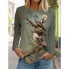 Женская футболка с милой птицей и 3D-принтом, модный длинный рукав, круглый вырез, обычный топ, праздничный выходной, синий, весенне-осенний наряд