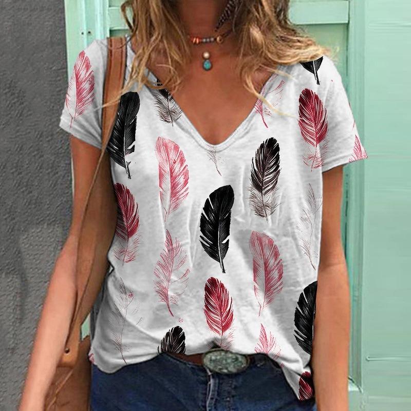 Летняя новая женская футболка с короткими рукавами и V-образным вырезом с принтом бабочки 3D