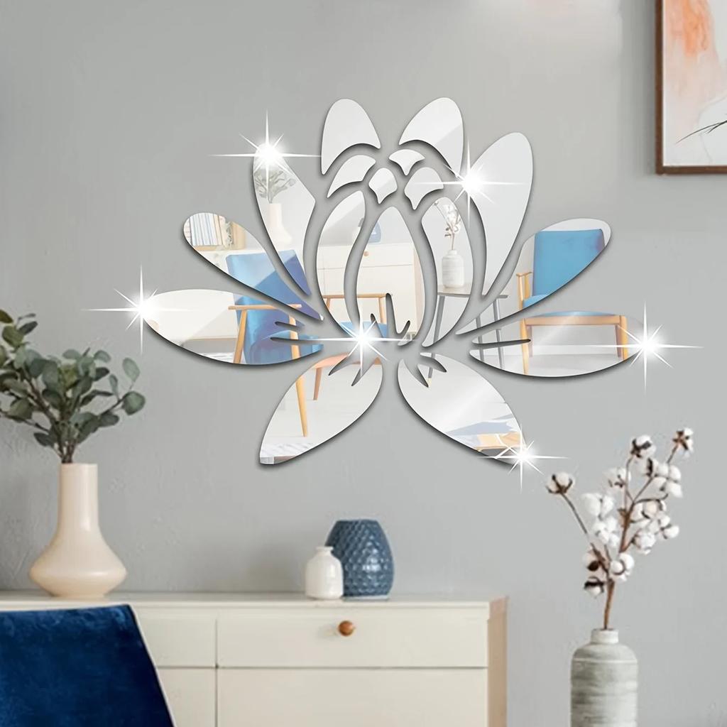 Наклейка на стену из акрилового зеркала Lotus для дома, гостиной, спальни, офиса, прихожей, настенные украшения, зеркальная отражающая наклейка на стену