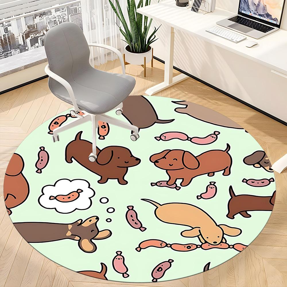 1pc Dogs Sausages Office Round Area Rug, Indoor Mat Suitable ForOffice, Under Office Chairs Bedroom Living Room Home Decor, Room Deco, n56