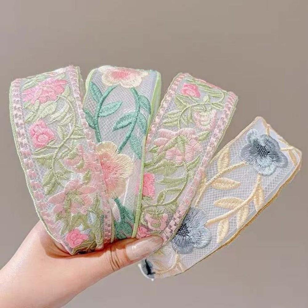 Lightweight Pastoral Hair Hoop Non-slip Wide Brim Hairband Embroidered Floral Headband Spring