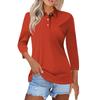 Women's Fashion Casual Lapel Short 3/4 Sleeve Solid Color Shirt Women's Button Up Tops