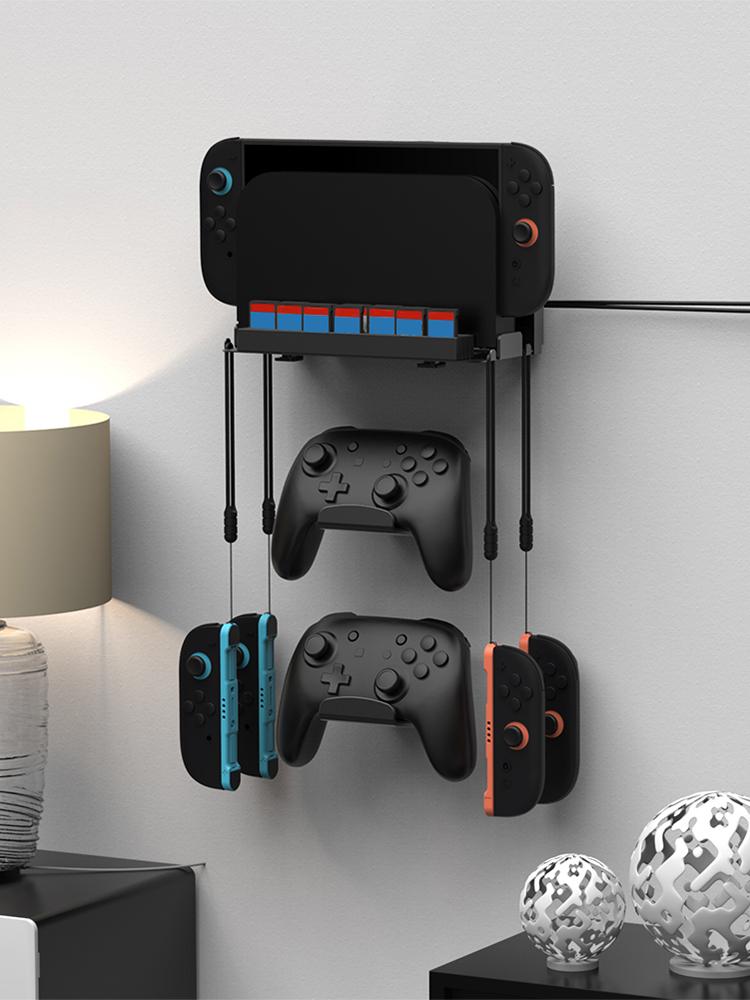 Wall Mount with Game Card Slots and 4 Joy-Con Hanger Console Holder Stand Storage Organizer for Switch/OLED