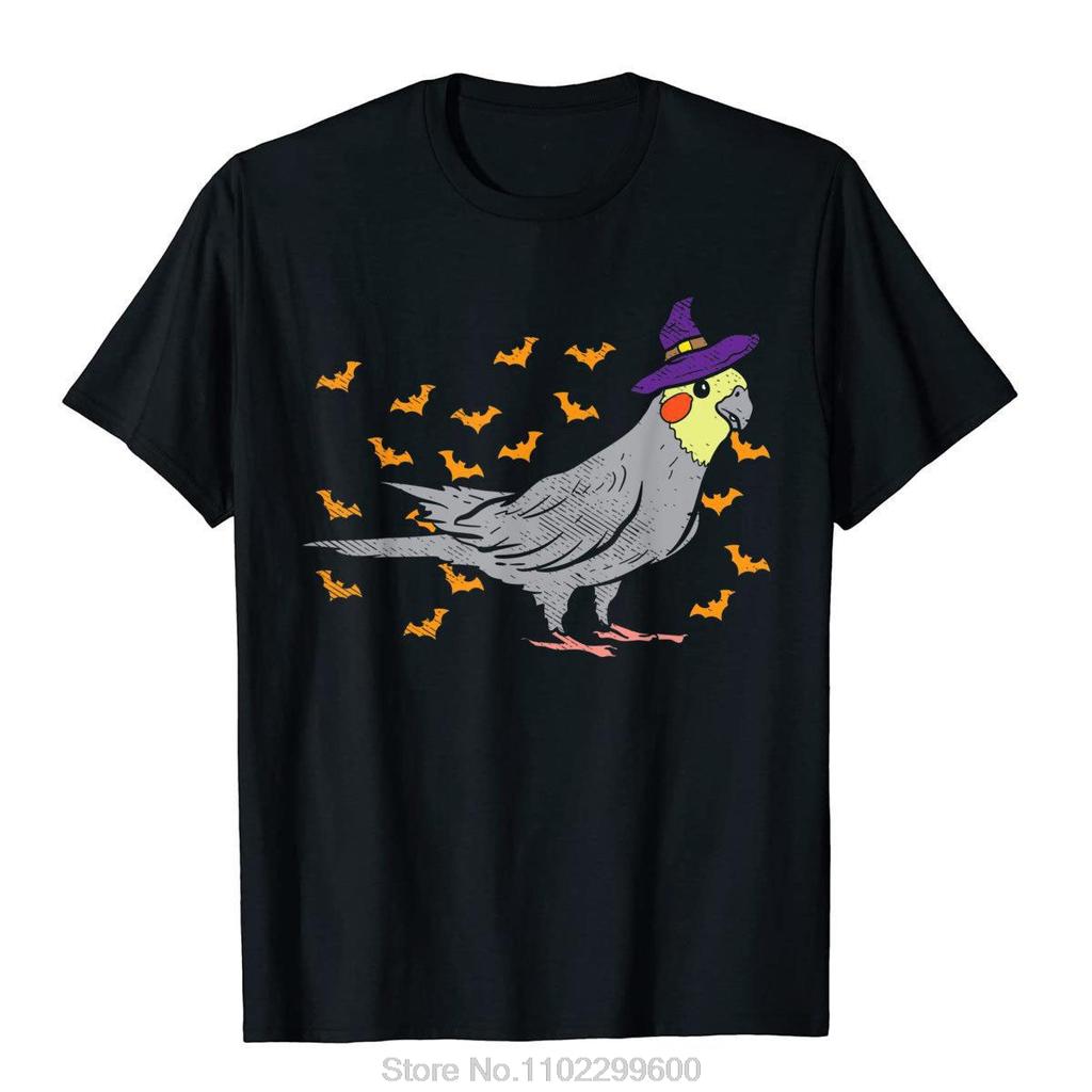 Cockatiel Bird Witch Hat Halloween Tshirt Animal Lover Gift Clothes On Sale Unisex T Shirt Anime Tops Cotton Tees Streetwear