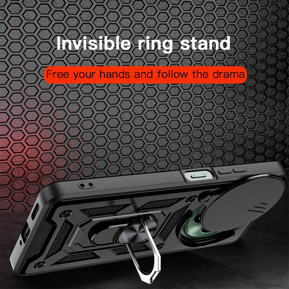 KEYSION Противоударный чехол для OPPO Reno12 F 5G Slide Push Pull Camera Защитное кольцо Подставка для телефона Задняя крышка для OPPO Reno 12 F 5G