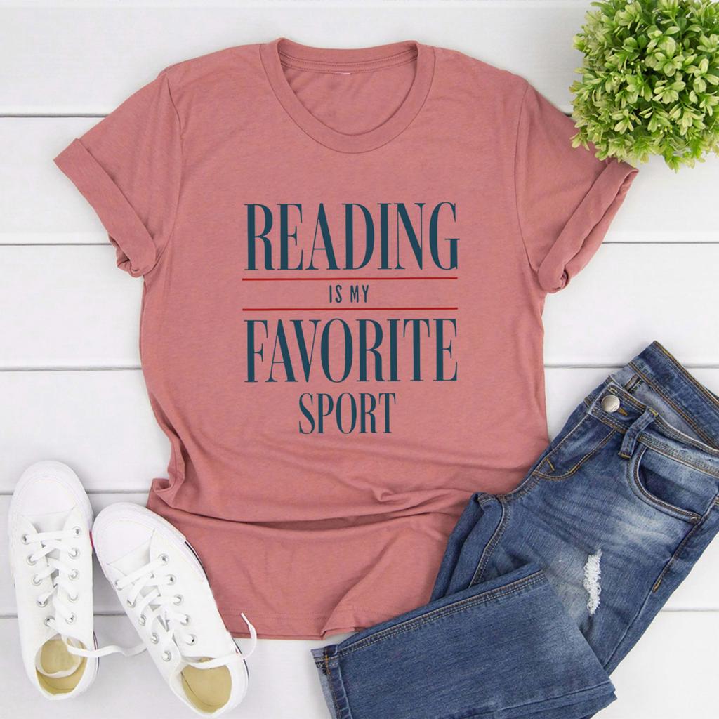 Reading Is My Favorite Sport TShirt Funny Book Lover Shirt Short Sleeve Women Tshirt Casual Tops Librarian Tee Book Lover Gift