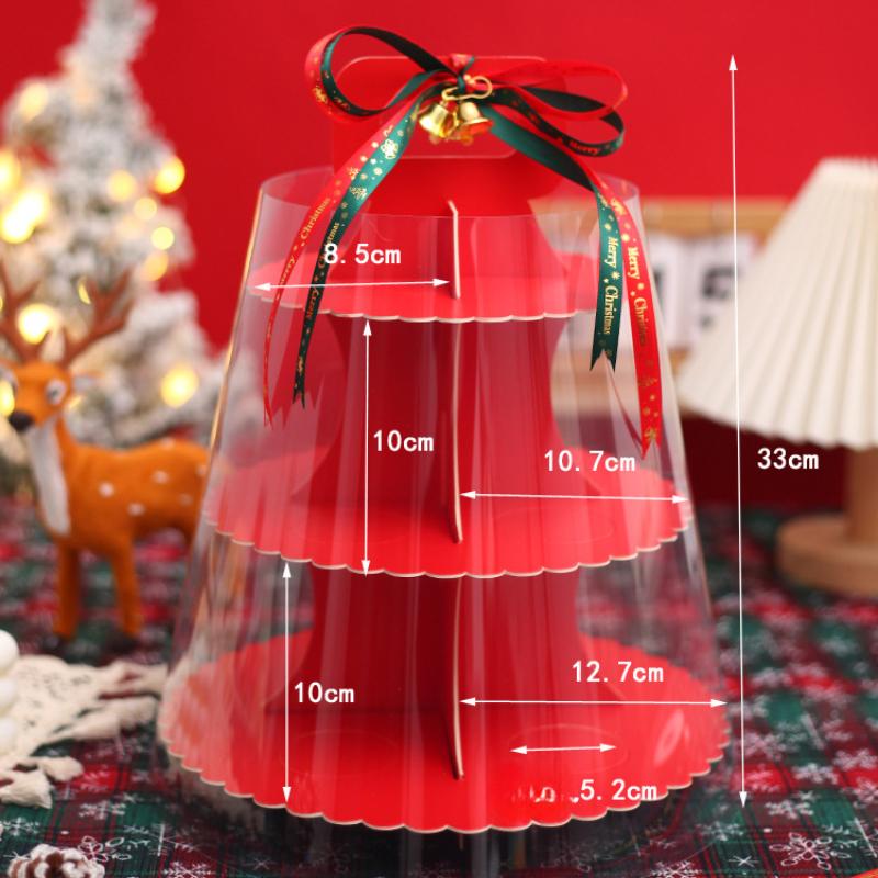 Коробка для кексов на Новый год и Рождество, многослойная, прозрачная, утолщенная, Happy Tower, для выпечки, десертов, чашек, креативная стойка