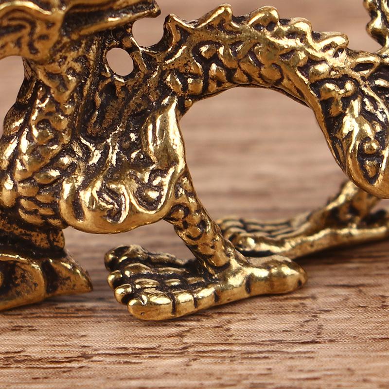 1Pc Solid Brass Zodiac Dragon Small Statue Desktop Ornament Feng Shui Decor