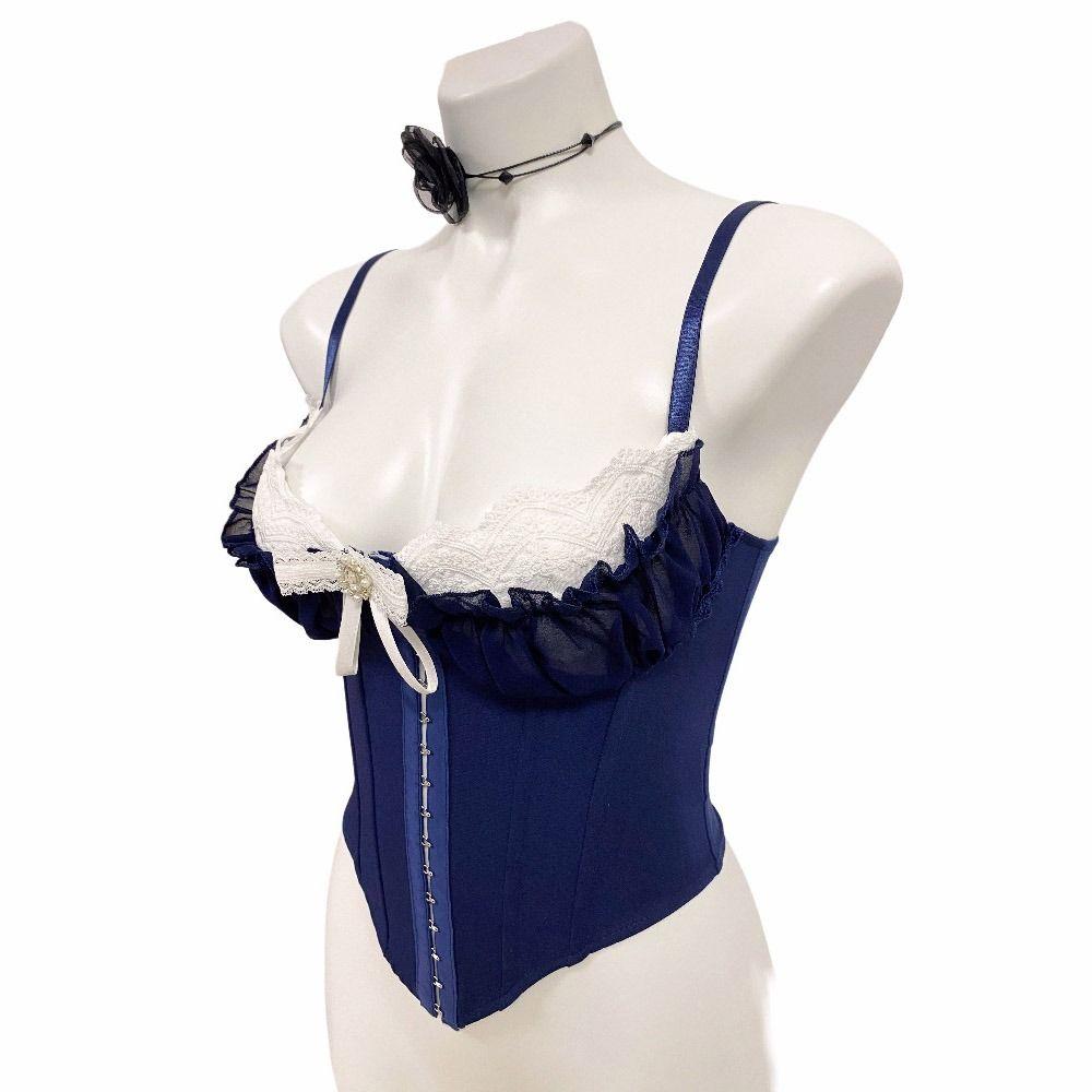 Бантик Кружевной Корсет С Рюшами Жилет на Подтяжках Стиль Острой Девушки Кружевной Цветочный Топ-Камизол Женский