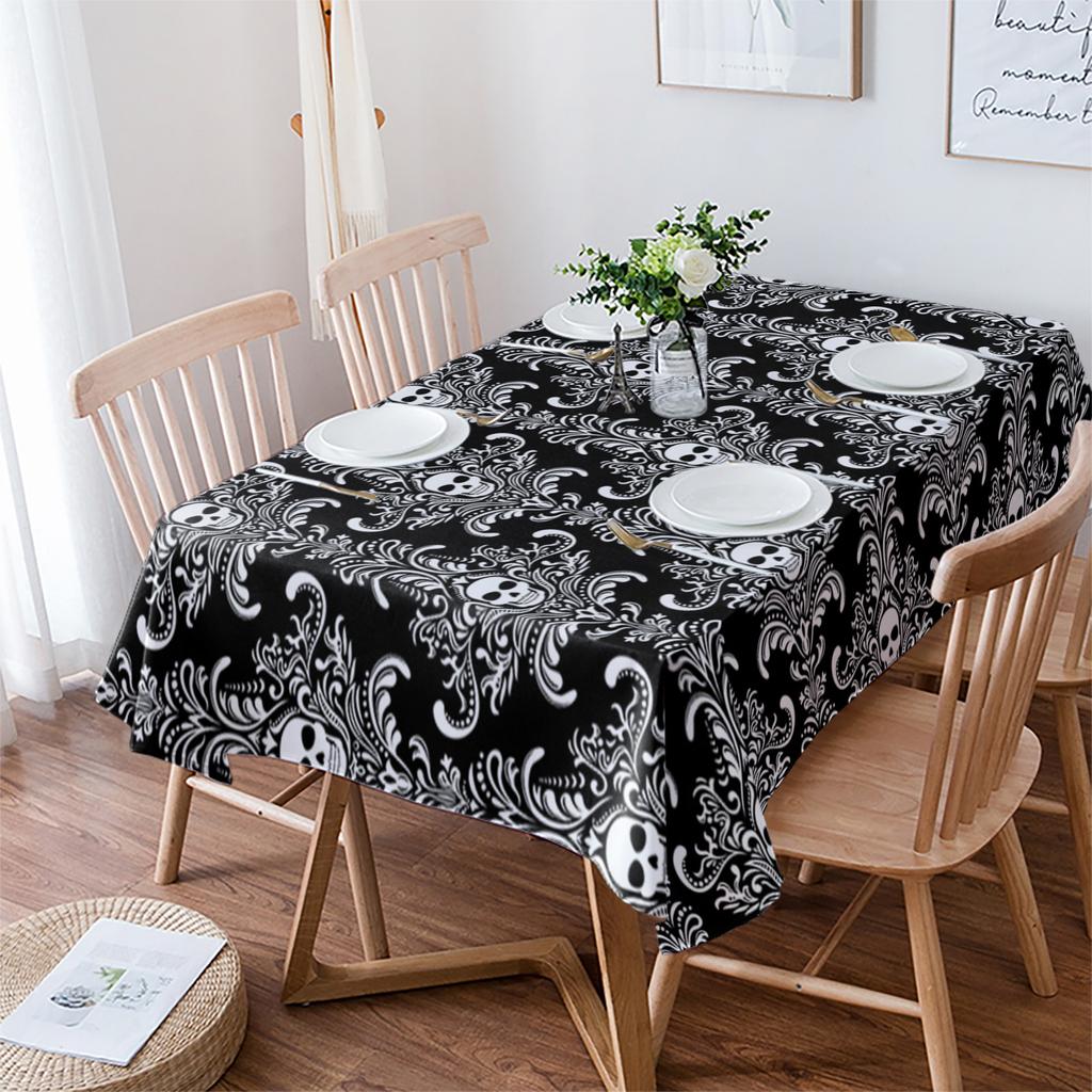 Скатерть с изображением черепа, черно-белая, праздничный декор, водонепроницаемые прямоугольные скатерти, свадебный декор, покрытие стола
