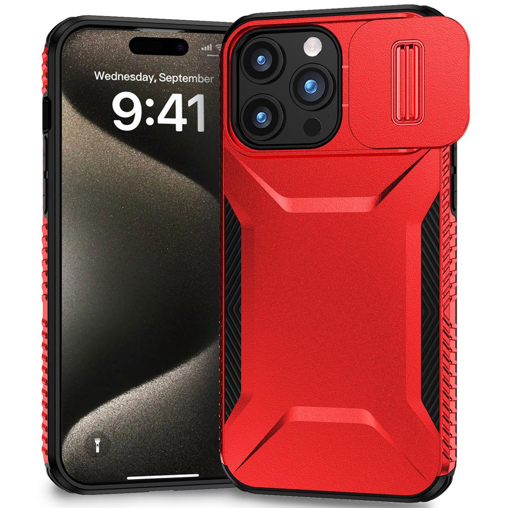 Чехол для iPhone 15 Pro, противоскользящий, из ПК+ТПУ, с выдвижной защитой камеры