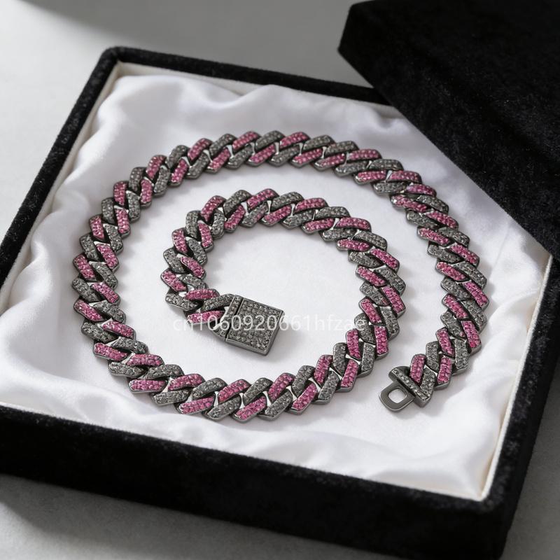 14/15mm Purple Lab Diamond Dog Cuban Chain Collar Secure Buckle Pet Necklace Jewelry Accessories For Small Medium Large Dogs Cat
