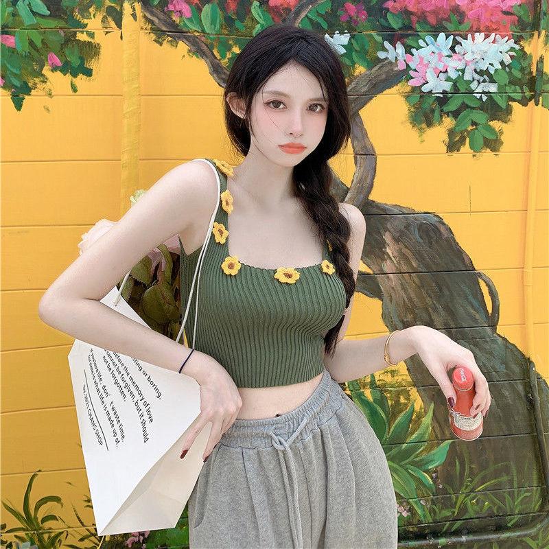 Дизайнерский смысл, ниша, майка-топ Daisy Camisole для женщин летом, пикантный короткий трикотажный топ для девушек, модный