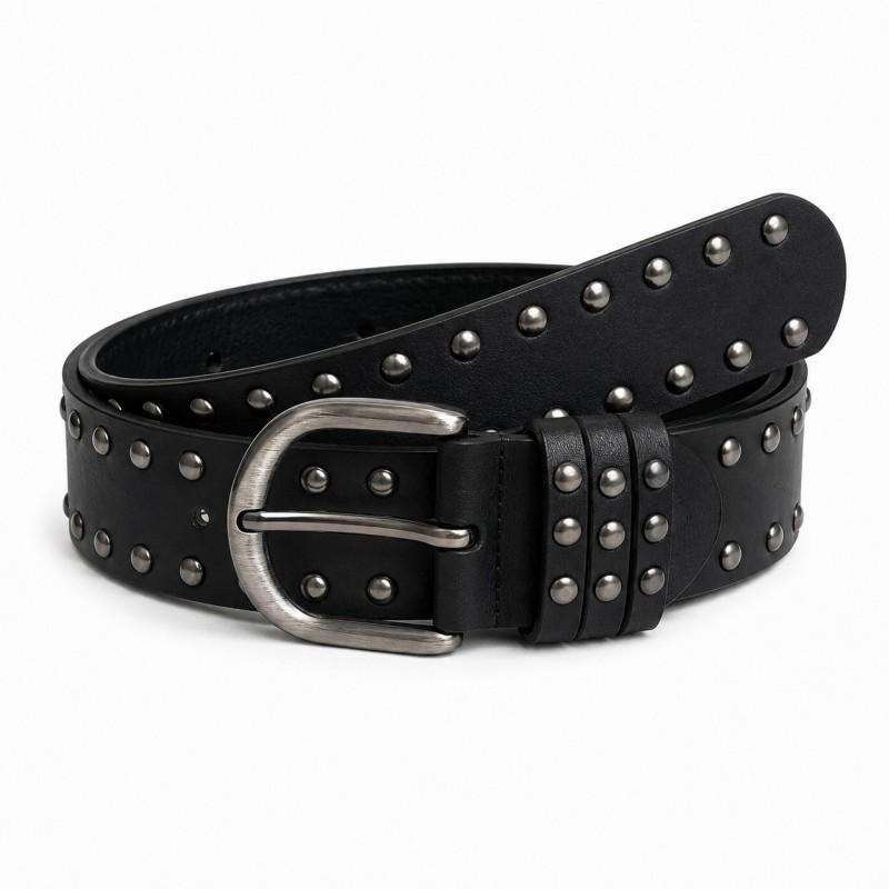 Womens Punk Vintage Belt Double Prong Buckle PU Leather Jeans Y2K Style
