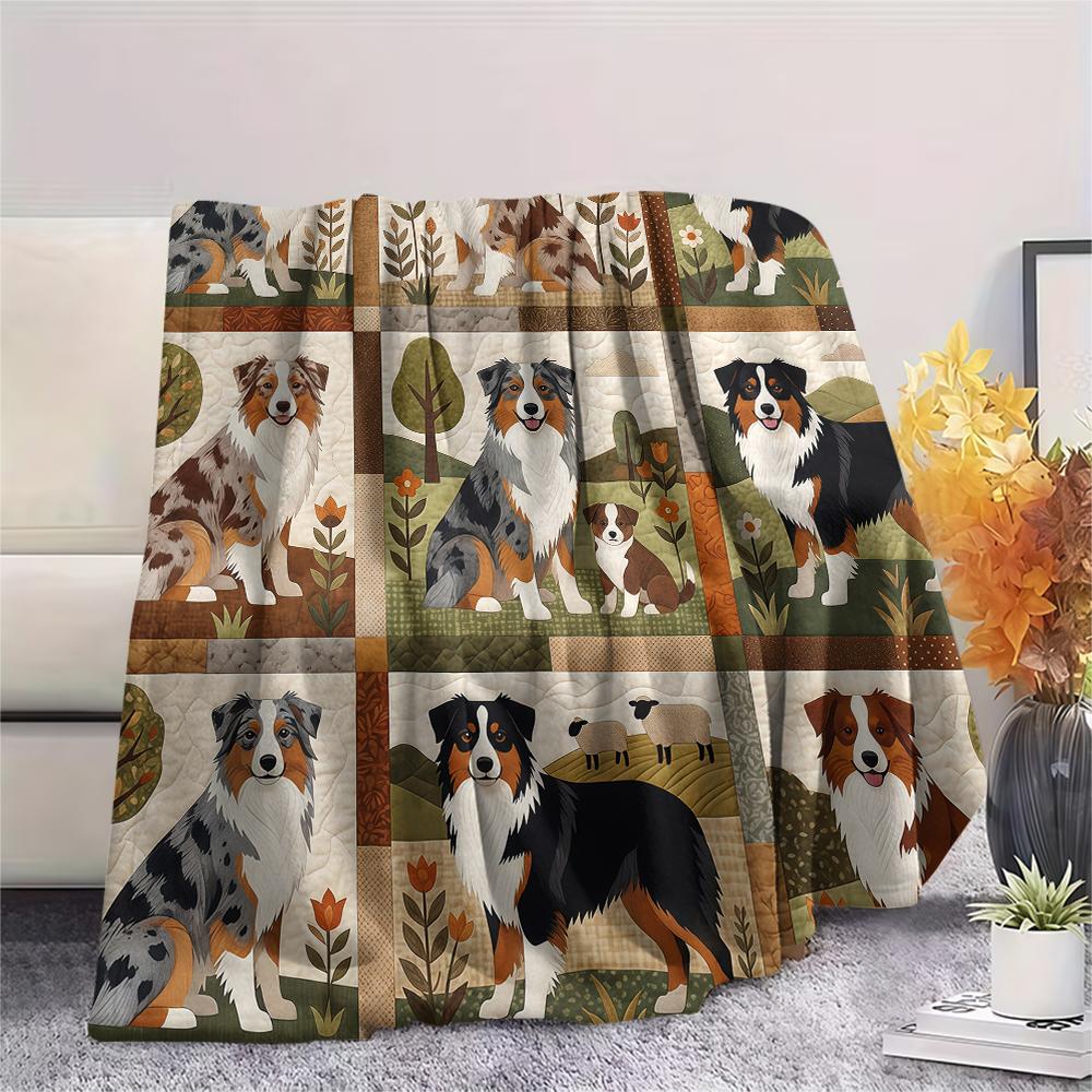 Nine grid dog cat fabric Print Flannel Blanket,High quality Comfortable for All Seasons,Home Decor,Warmth and Comfort,Perfect for Christmas Gifts