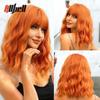 Synthetic Bob Hair Wig with Bangs Ombre Platinum Blonde Cosplay Wigs for Women Short Heat Resistant Female Daily Lolita Wavy Wig