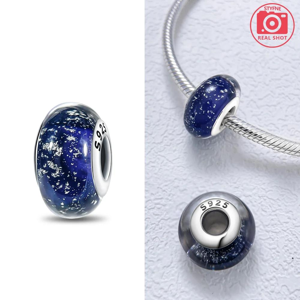925 Silver Bracelet Women DIY Gift Murano Jewelry with Flower Blue Star Green Turtle Glass Beads