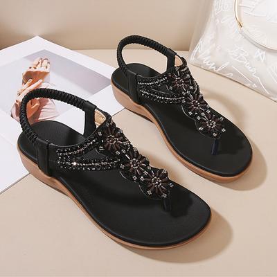 2025 Летняя праздничная обувь Женские сандалии Шлепанцы Цветы Плоские женские сандалии в богемном стиле Брендовая женская обувь Плюс Размер 42