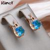 Женские серьги-капли Kinel с квадратным синим цирконием, винтажные ювелирные украшения цвета розового золота