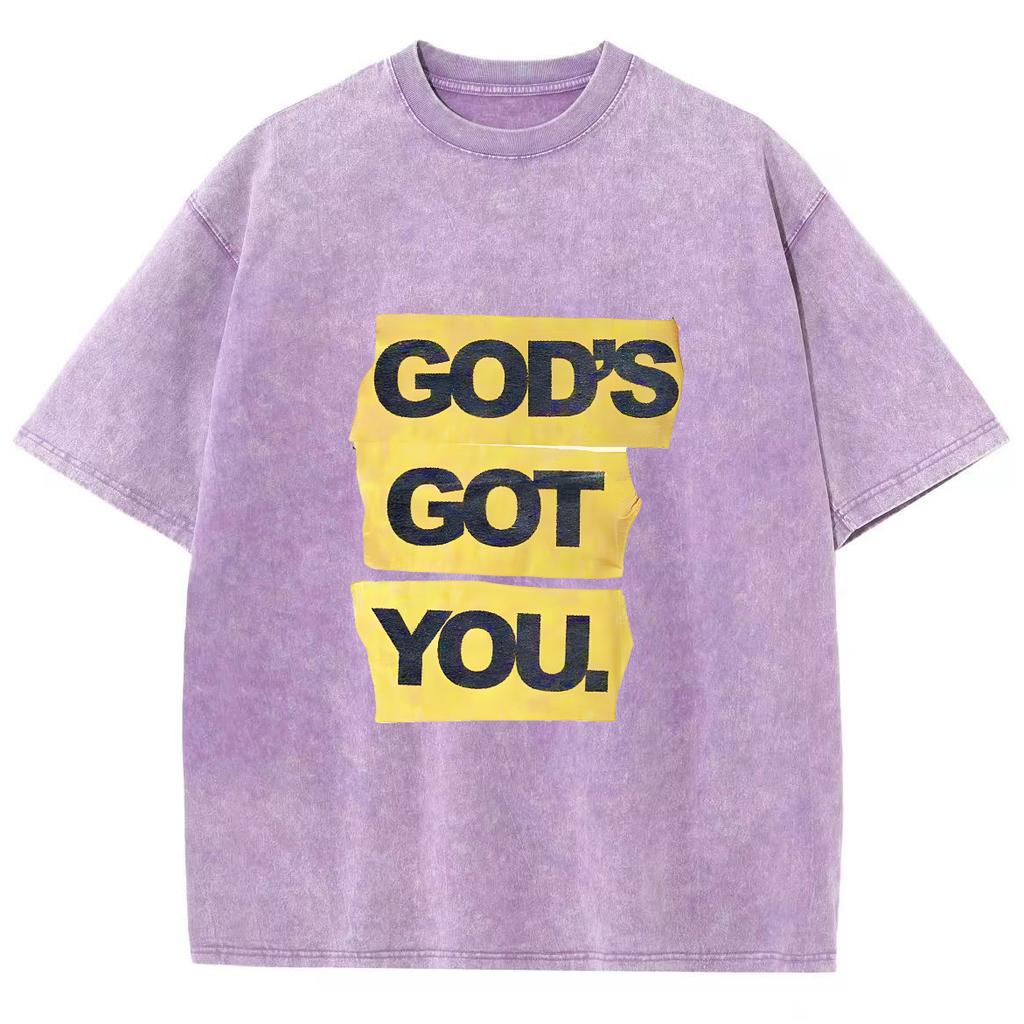 Футболка женская из чистого хлопка с надписью «God's Got You» с принтом букв, свободная, с круглым вырезом и средним рукавом, модный дизайн, унисекс-топ