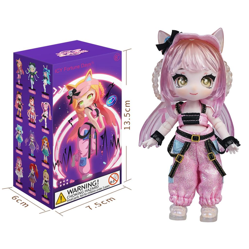 ICY Fortune Days 13cm Bjd Doll - Anime Style Doll Set, Perfect for Gift, Decoration, DIY Exercise, Collection, Girl Doll 8+