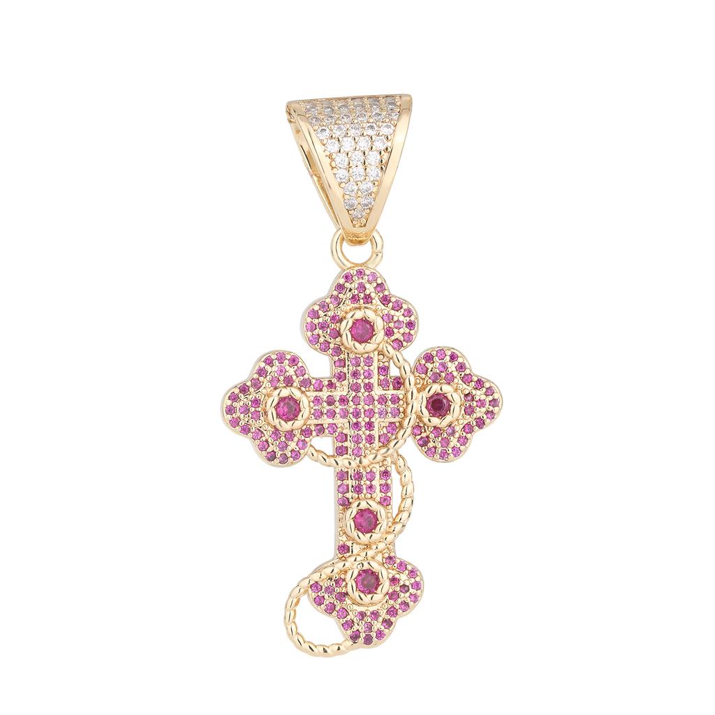 Minimalism 14K Gold Plated Brass Jewelry CZ Iced Out Cross Pendant Hop Fashion Christian Accessory for Men Women No Chain