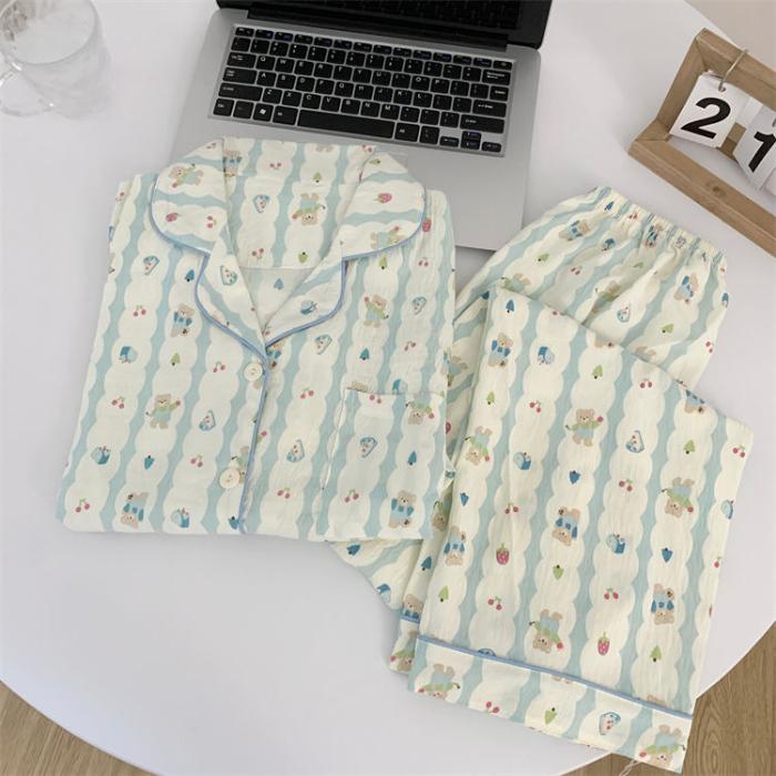 Print Cute Panda Women's Pajamas Set Autumn Spring Sleepwear Long Sleeve Tops and Pants Pajama 2 Piece Suit Nightwear Loungewear