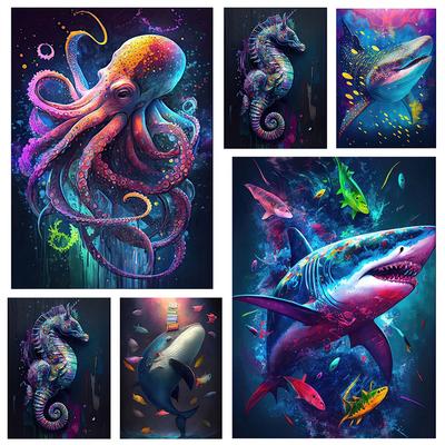 Красочные морские животные, акулы, морские коньки, осьминоги, морские черепахи, 5D Diy Diamond Paintings, настенное искусство с изображением животных