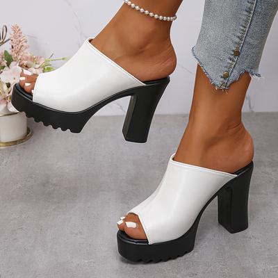 Модные женские мюли на массивном высоком каблуке с открытым носком, сандалии на платформе без застежки, женские летние 2025, модная искусственная кожа, уличные сандалии для женщин