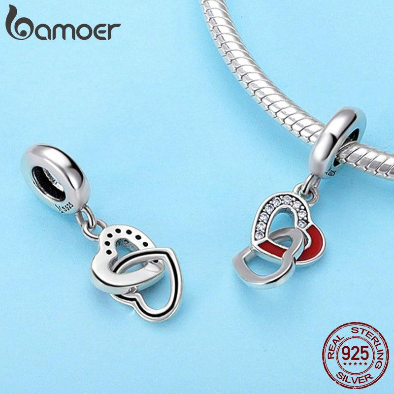 BAMOER стерлингового серебра 925 пробы романтический переплетенный кулон в форме сердца, подвеска, подходит для женщин, браслеты и браслеты