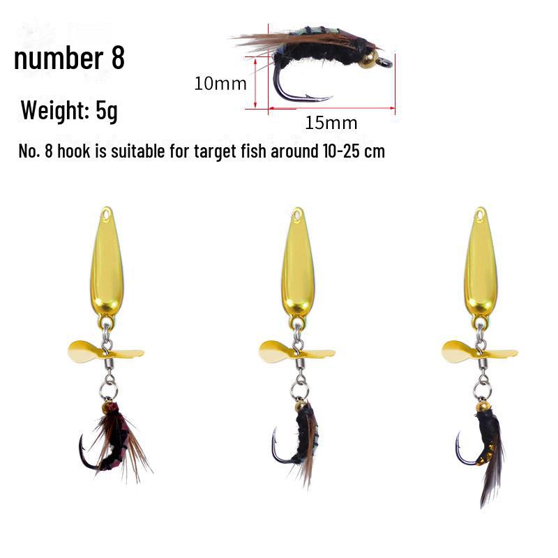 Модификация приманки-приманки: Без литого поддона, блестки в виде моли, пропеллер, микроблестки, крючки от комаров и белые планки, загнутый рот.