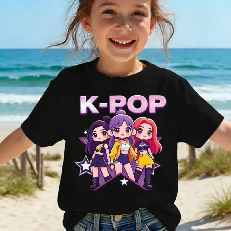 Детская футболка K-pop с мультяшным принтом, короткий рукав, летняя, удобная, забавный подарок для фанатов, футболки в стиле Харадзюку, одежда для девочек