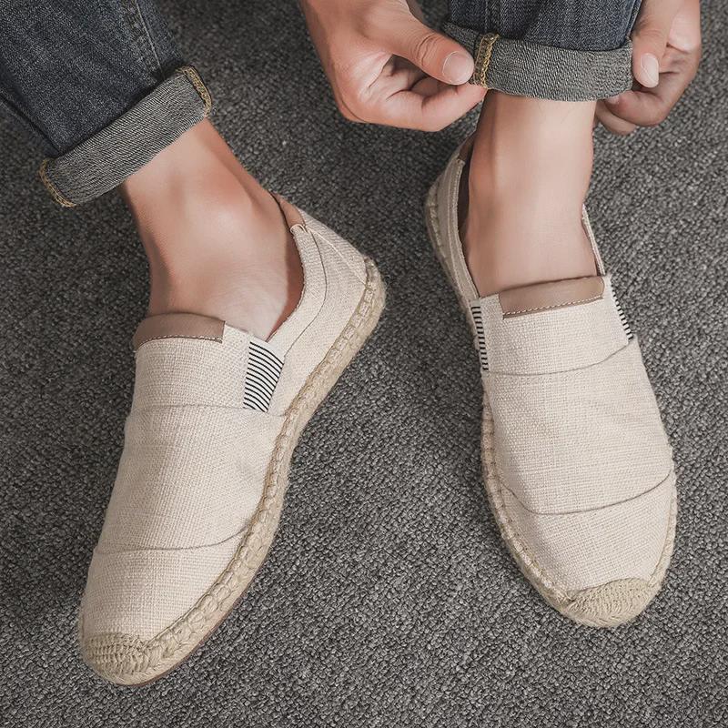 Men's Casual Linen Espadrille Fisherman Canvas Shoes, Large Size, Handmade.
