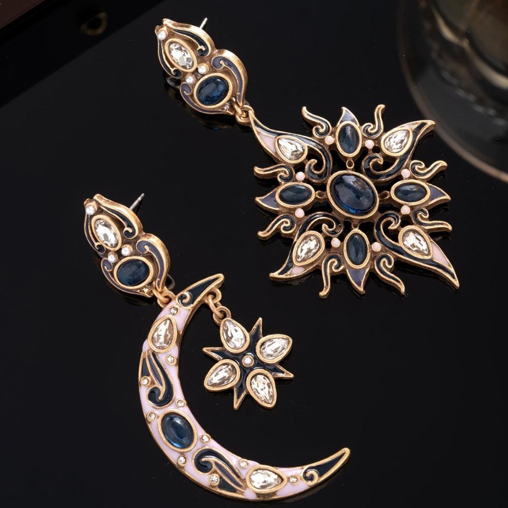 Versatile Vintage Enamel Ear Drop Asymmetric Stud Earring Unique Ear Jewelry Gift