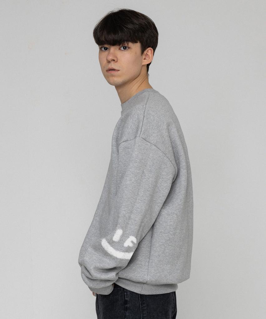 GRAVER [Unisex] Elbow Spray Smile Drawing Sweatshirt_Gray