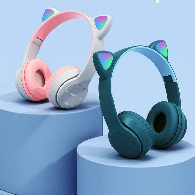 Беспроводные Bluetooth 9D HIFI милые светодиодные наушники с кошачьими ушками и шумоподавлением, складная стереогарнитура, игровая гарнитура