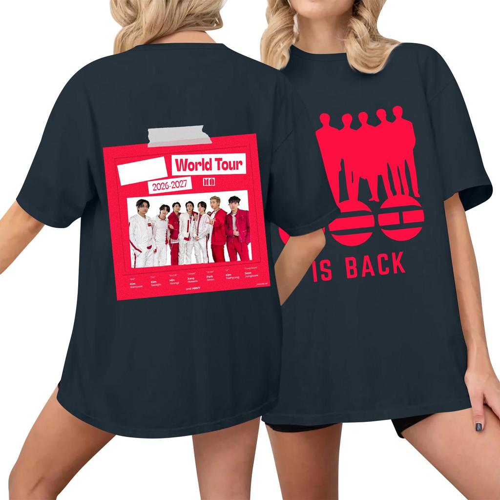Korean KPOP BTS Letter Same Style World Tour Graphic Print T-Shirt Streetwear Fashion Summer New Tee Loose Casual Oversized Men Women Kpop Star Top