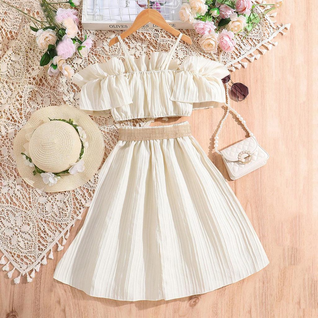 Летние комплекты из 2 предметов для девочек, облегающее платье на бретельках, детская одежда для детей 8-12 лет, топы + юбки