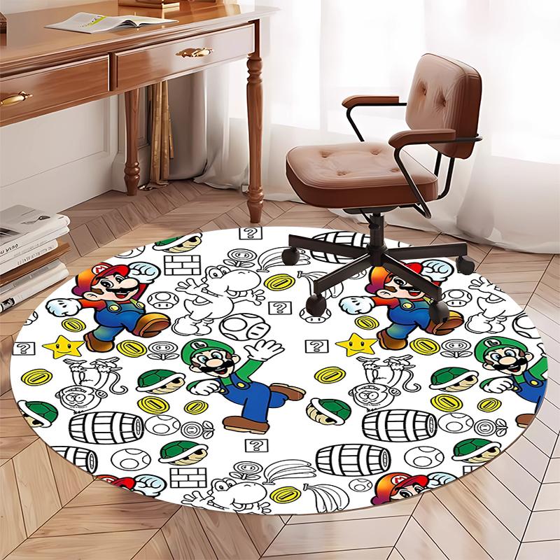 Mario Printed Round Rug Carpet Chair Rug Area Rug Entryway Doormats,for Office Chair Living Room Bedroom Kitchen Room.