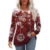 Women's Fashion Casual Christmas Printed Round Neck Pleated Long Sleeve T-Shirt Top