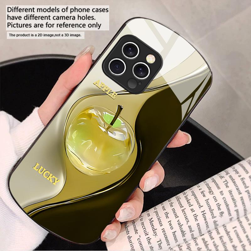 Градиентный кристальный яблочный чехол для iPhone 16 15 14 13 Plus 12 mini 11 Pro Max XR Xs Max X 7 8 6 6S 2022 20 Эллиптический стеклянный чехол для телефона