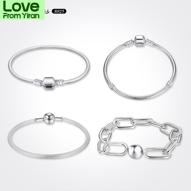 Unisex Genuine Silver Plating Round Clasp Bracelet Chain Wrist Fine Jewelry Diy Making Ornaments Fit Bead Charms