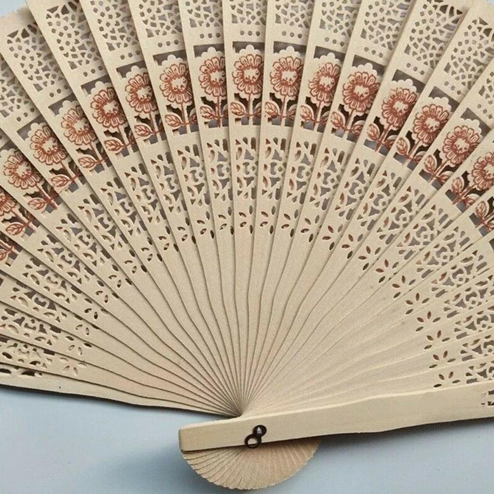 8 Inch Folding Hand Held Fan Full-flush Fragrant Wood For Wedding Sandalwood Classic Chinese Im S4J8