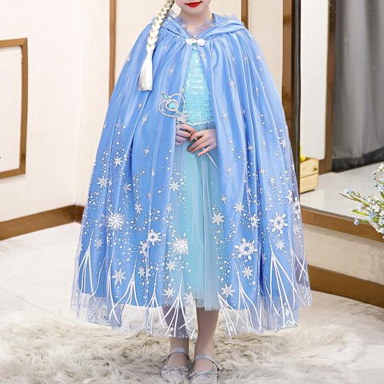 Костюм принцессы-плащаницы для детей, нарядная накидка с капюшоном, синяя сетка, украшения для вечеринок, косплей, мероприятия, фэнтези, ролевые игры, наряд