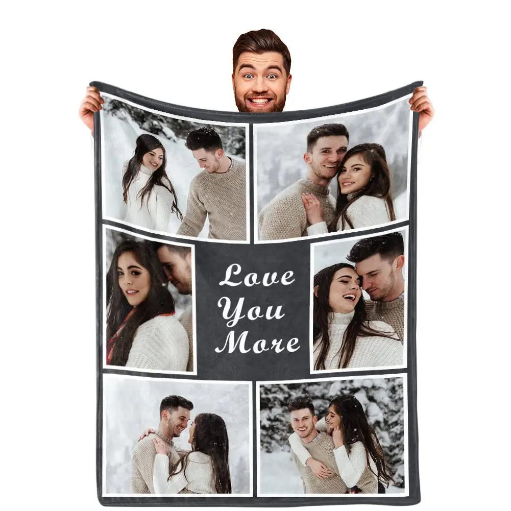 Personalized With Photo Blankets Collage Text Flannel Blankets Family Couple Friends Gifts