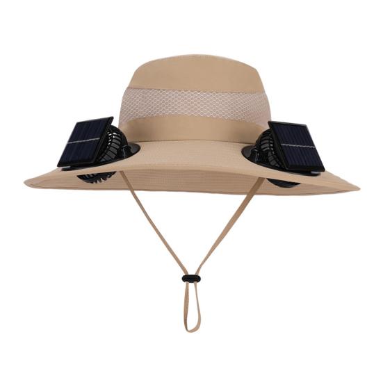 Outdoor Hat with Dual Power Supply Fan Summer Wide Brim Sun Hat Cooling Fishing Hiking Sun Protection Hat