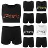 Спортивная одежда для детей, комплект из 2 шт., укороченный топ без рукавов с круглым вырезом и буквенным принтом для девочек с шортами