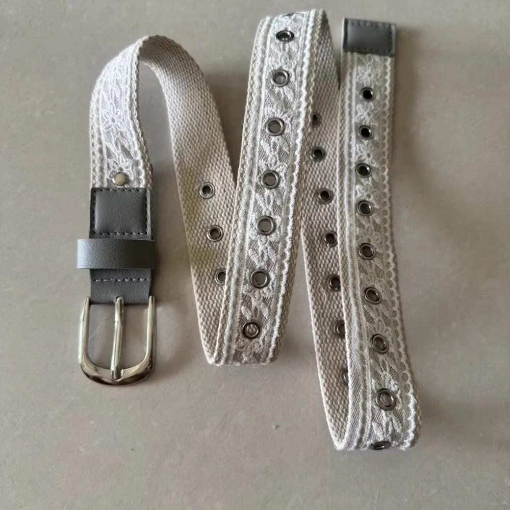 Y2K Lace Waistband Metal Buckle Dress Jeans Belt Fashion Canvas Waist Belt  Spicy Girls